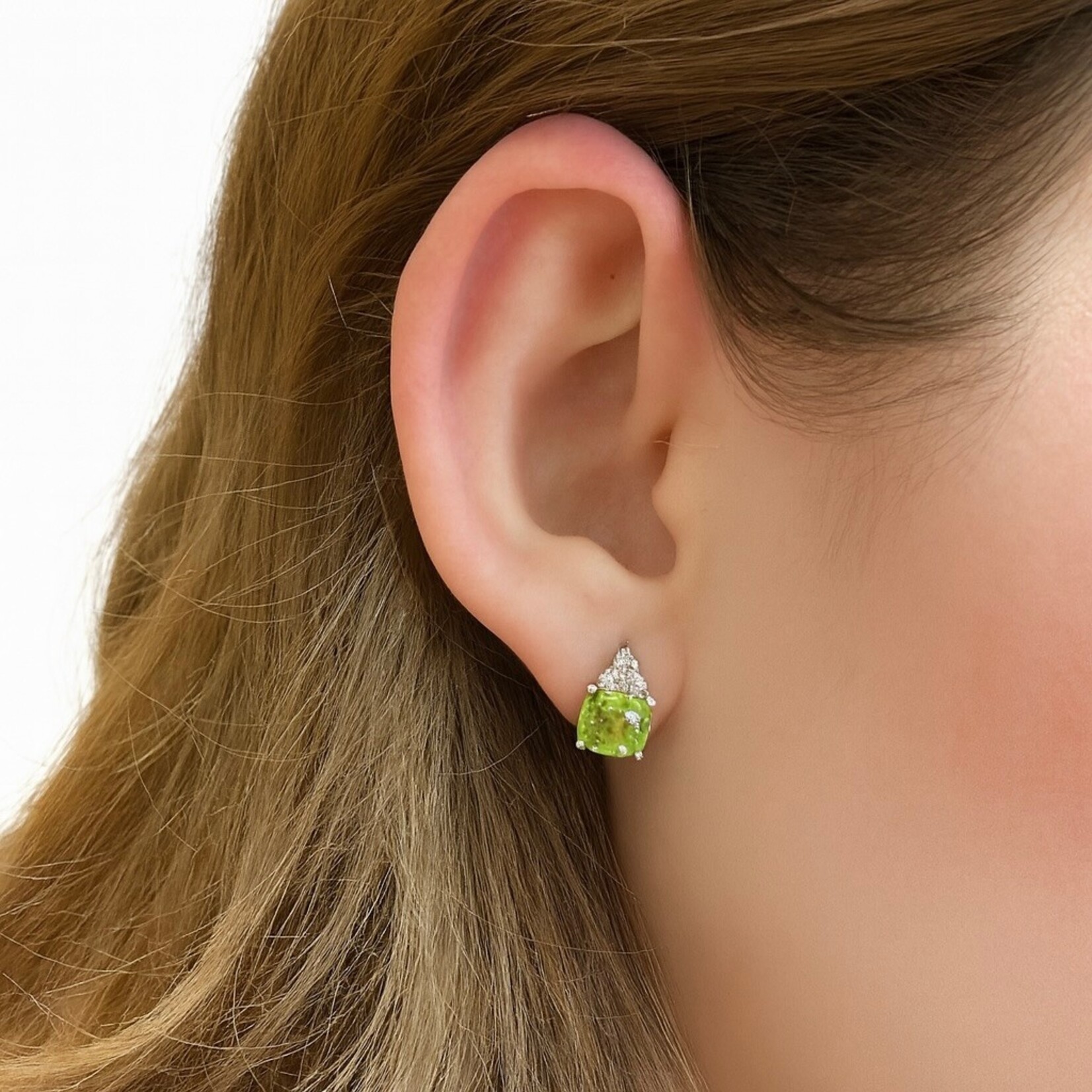 14K White Gold Peridot and Diamond Earrings