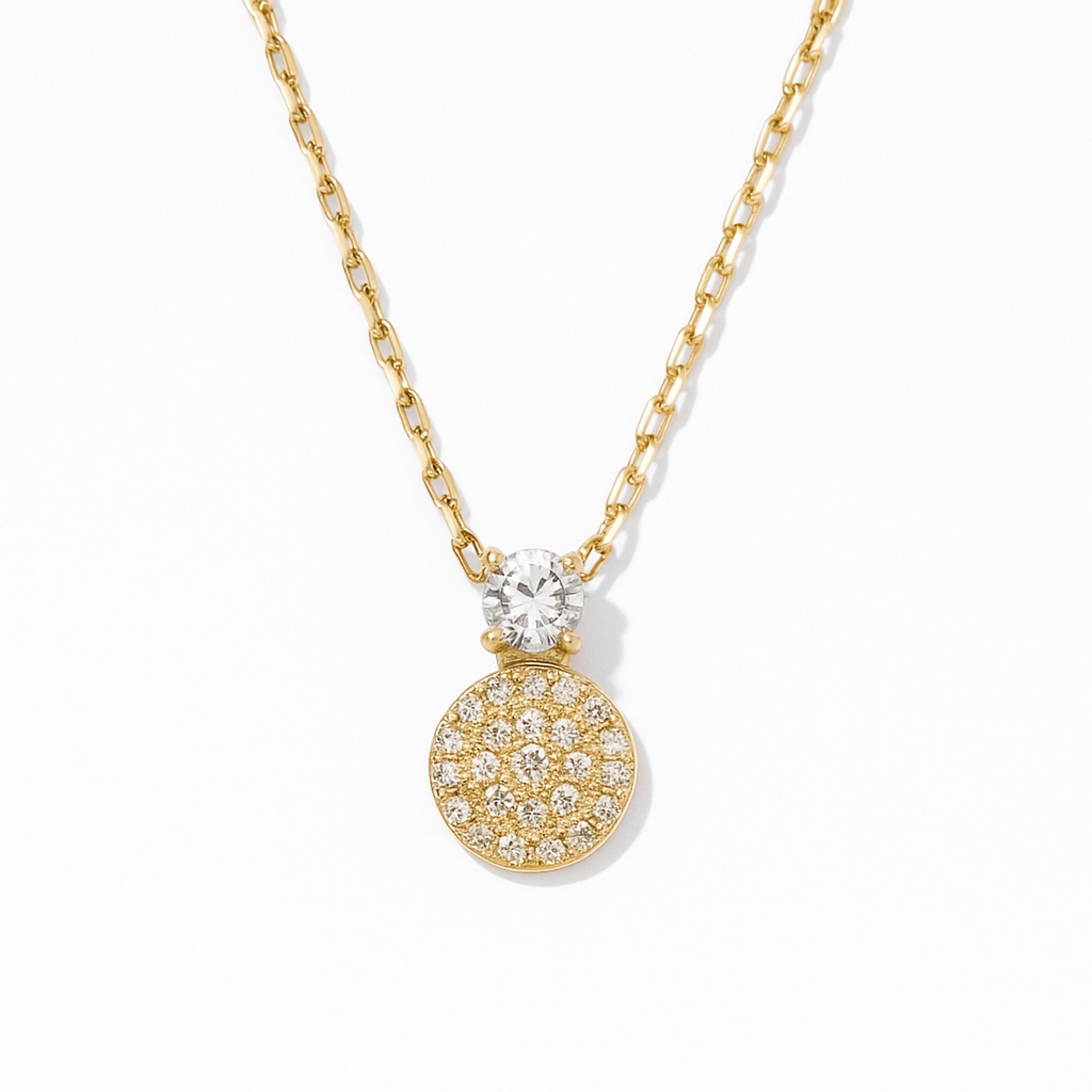 14K Yellow Gold Diamond Pendant with Pave Disc