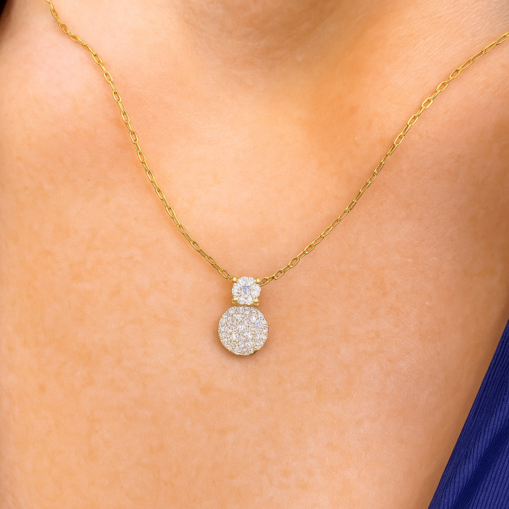 14K Yellow Gold Diamond Pendant with Pave Disc