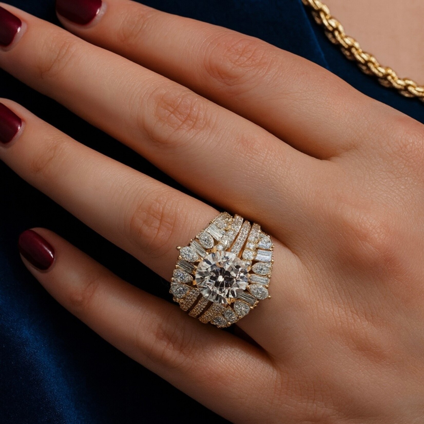 14K Yellow Gold Diamond Crown Enhancer Ring