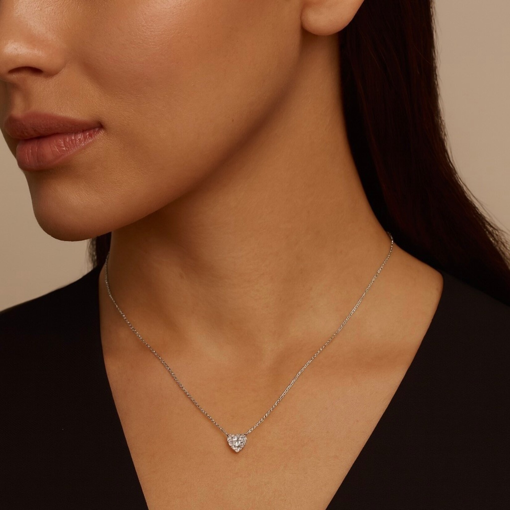 14K White Gold 1 Carat Lab Grown Diamond Heart Solitaire Pendant