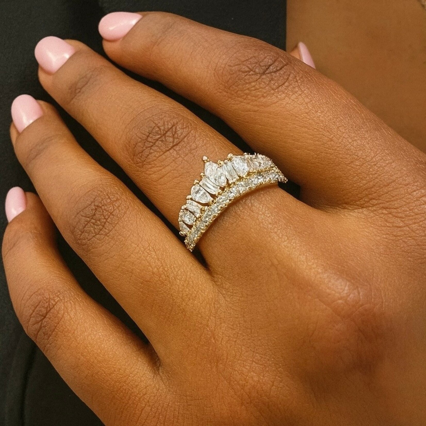 14K Yellow Gold Diamond Crown Enhancer Ring