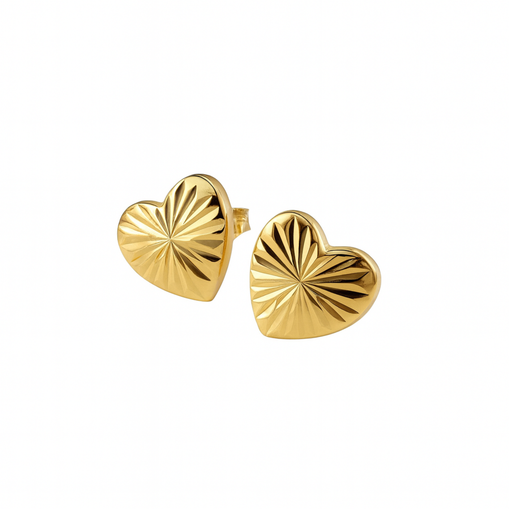 14K Yellow Gold Faceted Heart Stud Earrings
