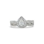 14K White Gold Pear Shape Halo Bridal Ring Set