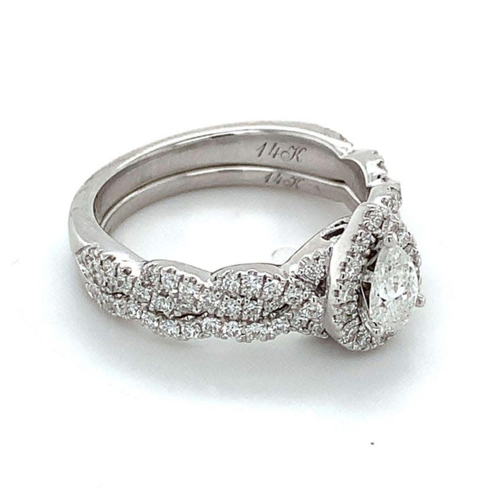 14K White Gold Pear Shape Halo Bridal Ring Set
