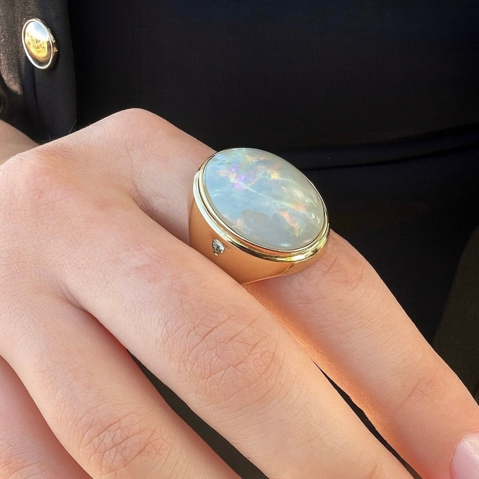 14K Yellow Gold  Oval Opal Diamond Ring