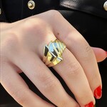 14K Yellow Gold Geometric Deco Polished Ring