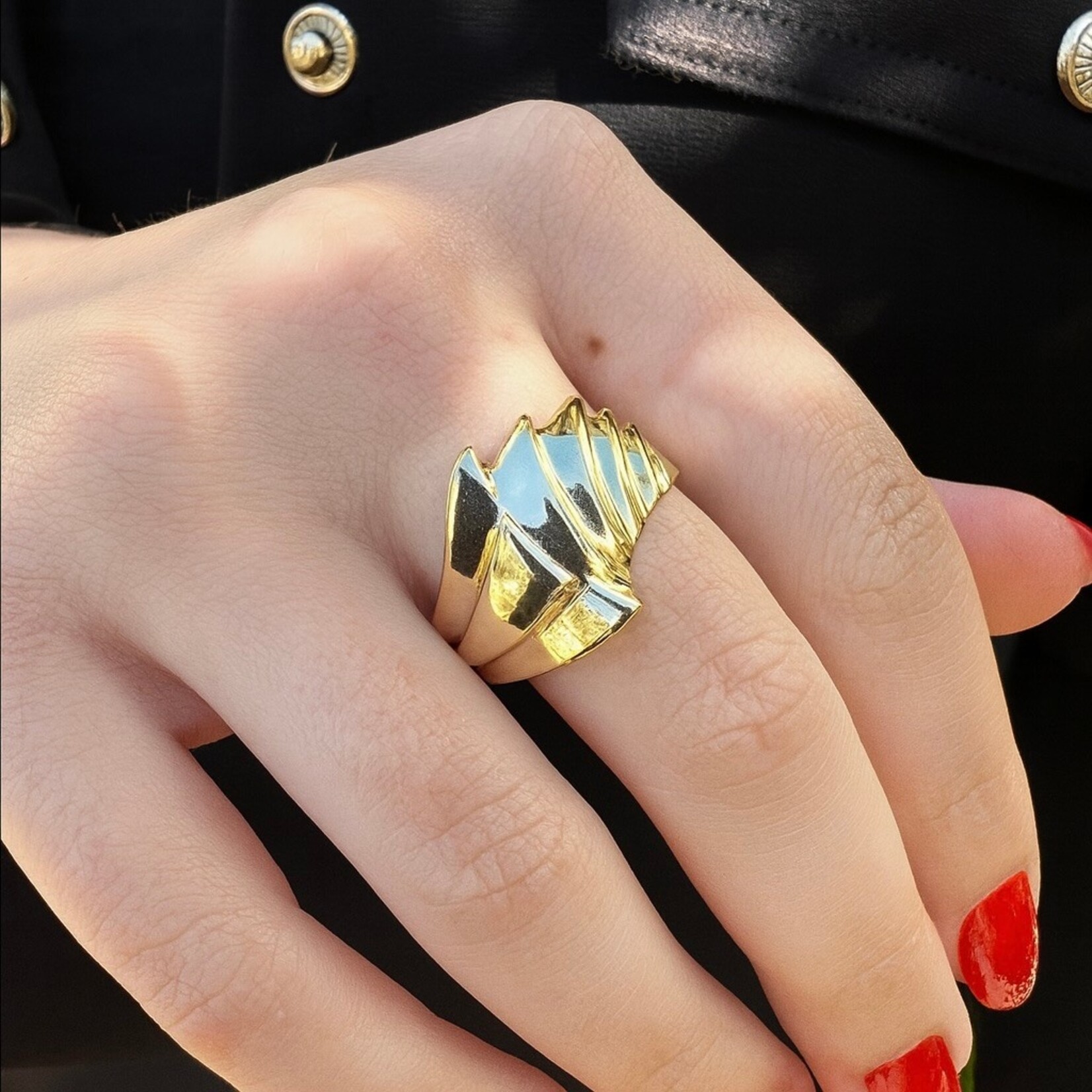 14K Yellow Gold Geometric Deco Polished Ring