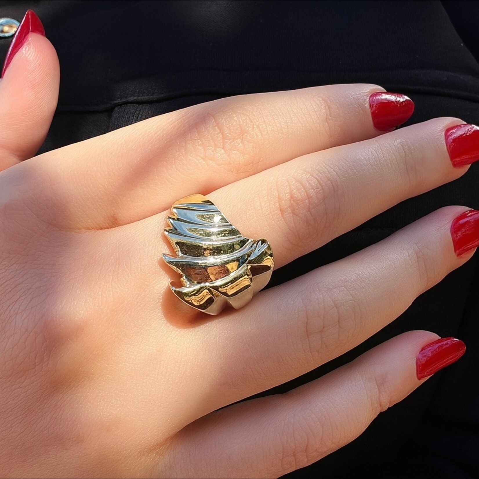 14K Yellow Gold Geometric Deco Polished Ring