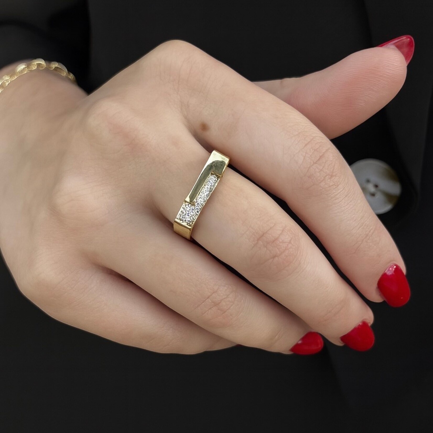 14K Yellow Gold Deco Polished Diamond Ring