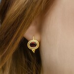 14K Yellow Gold Oval Garnet Byzantine Earrings