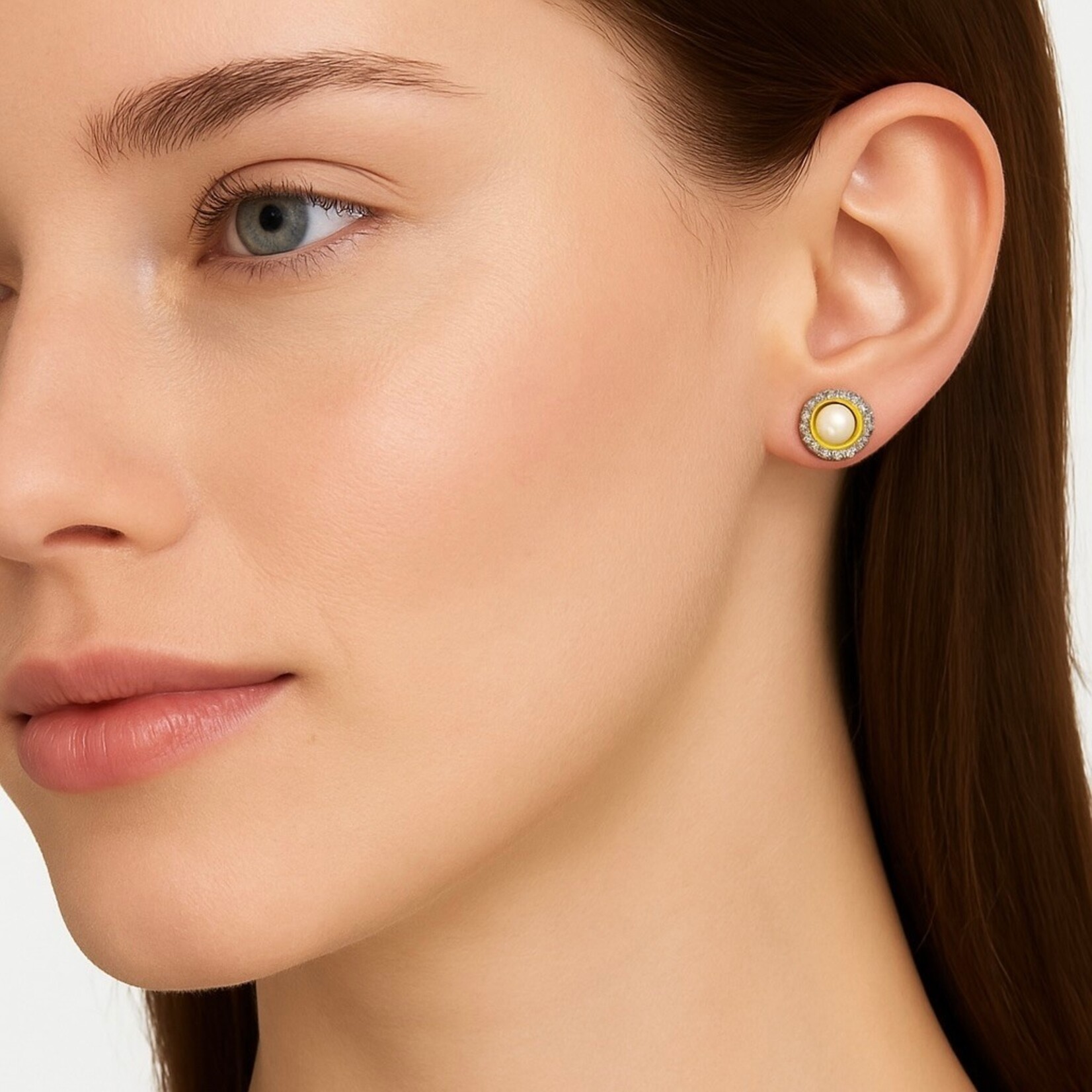 Sterling Silver & 18KY Gold  5mm Pearl Stud Earrings