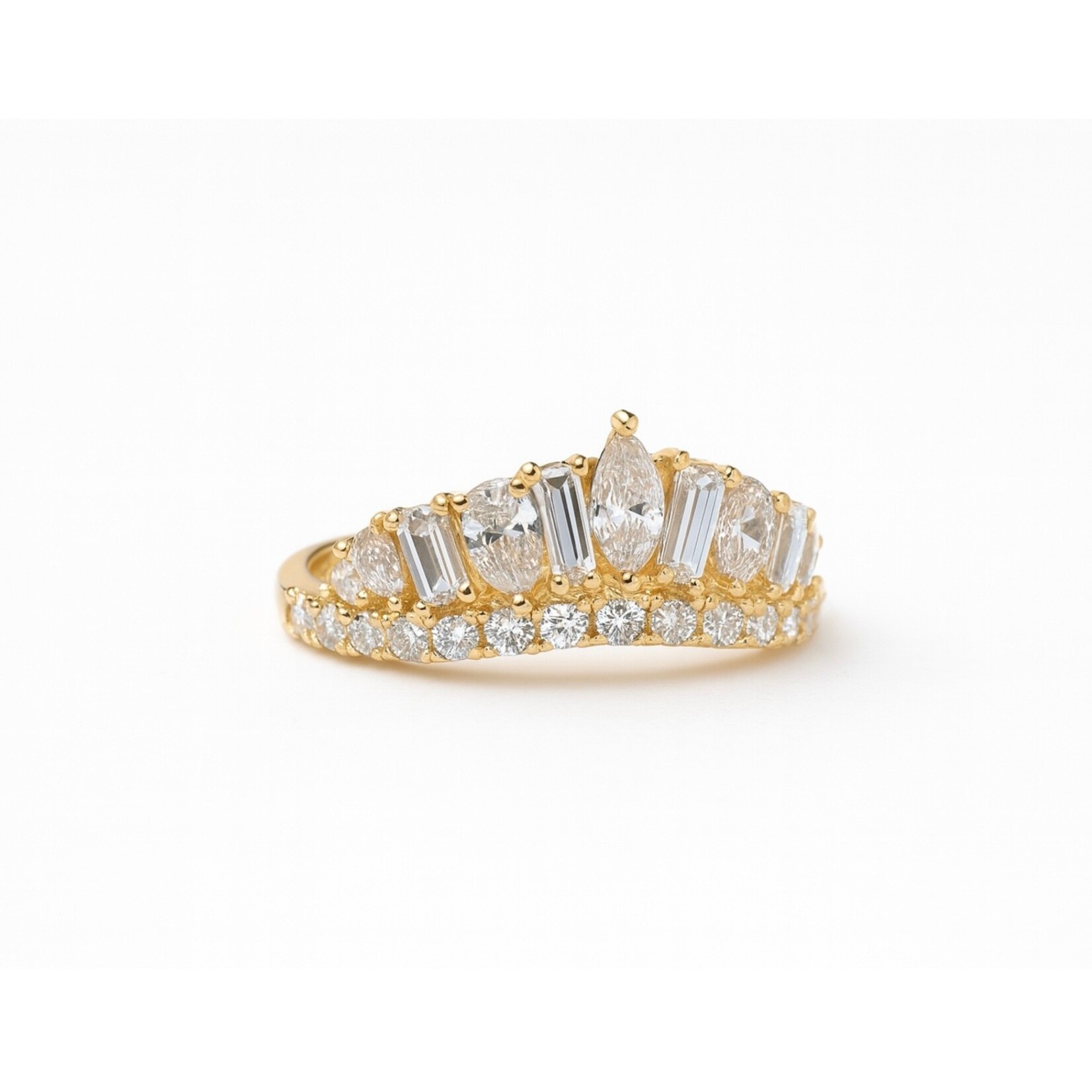 14K Yellow Gold Diamond Crown Enhancer Ring