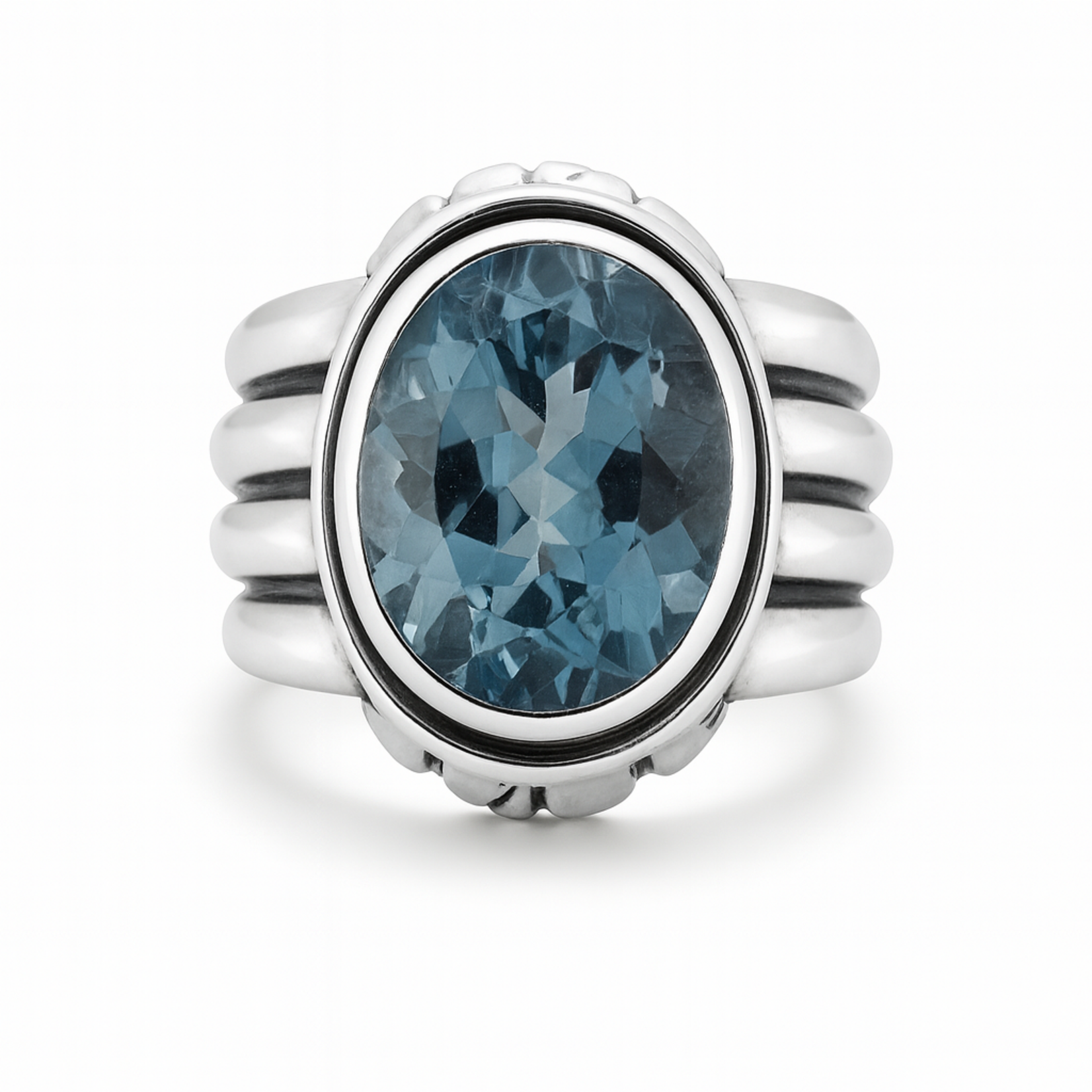 Sterling Silver Oval Blue Topaz Bezel Ring