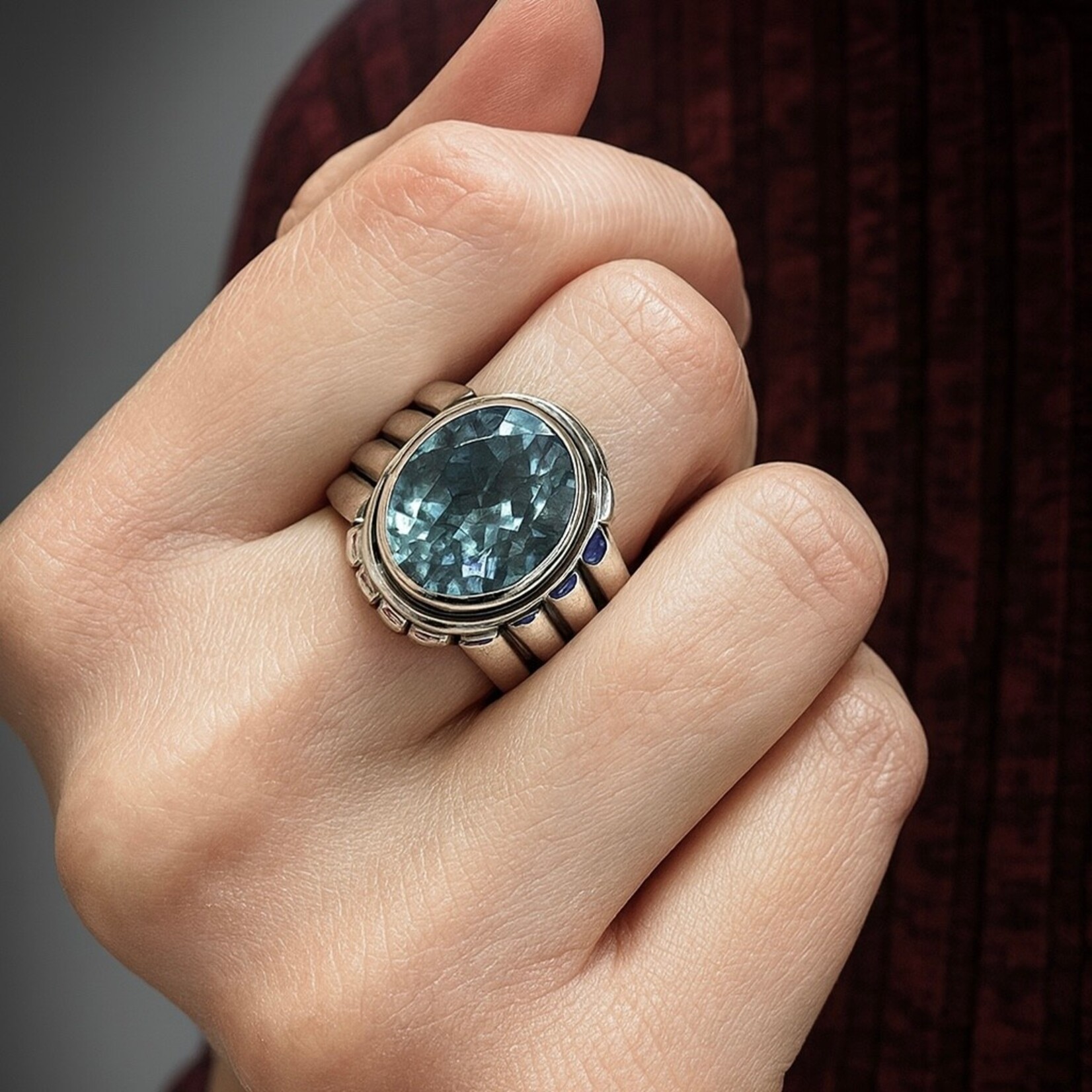 Sterling Silver Oval Blue Topaz Bezel Ring