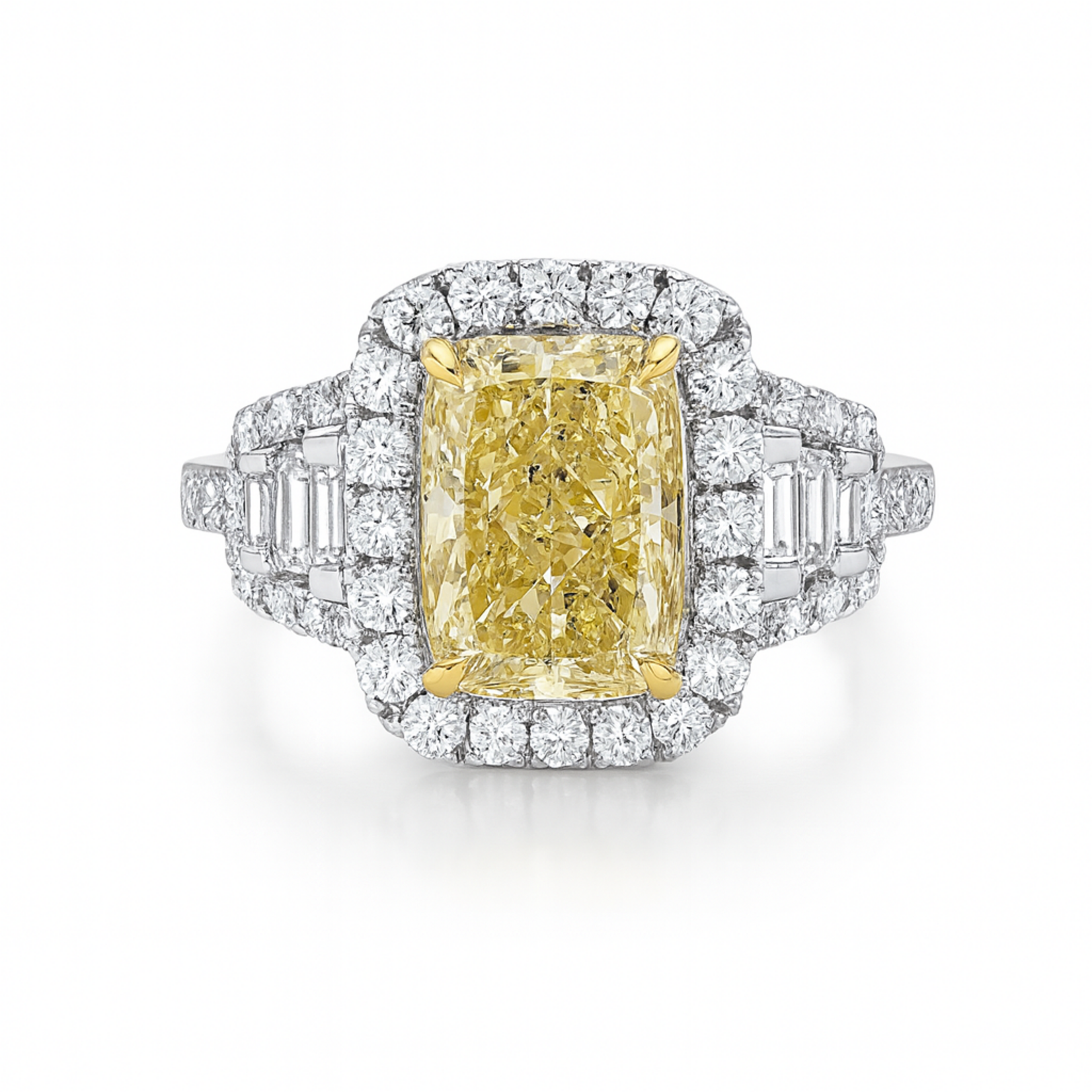 18K Gold Fancy Yellow Cushion Cut Diamond Ring