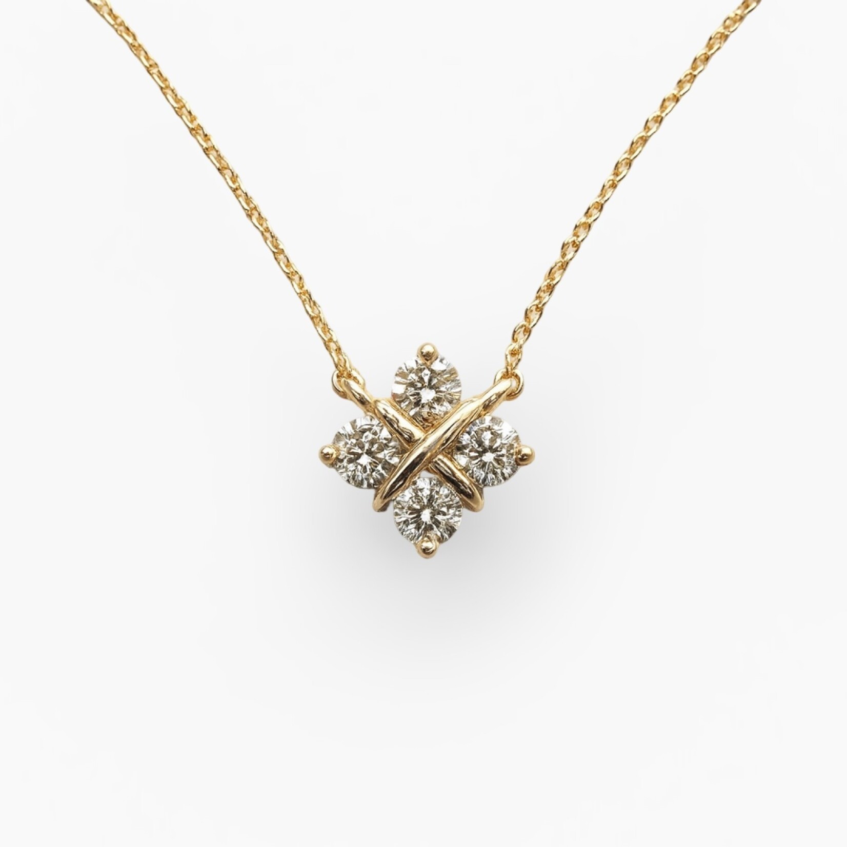 14K Yellow Gold Diamond XO Cluster Pendant