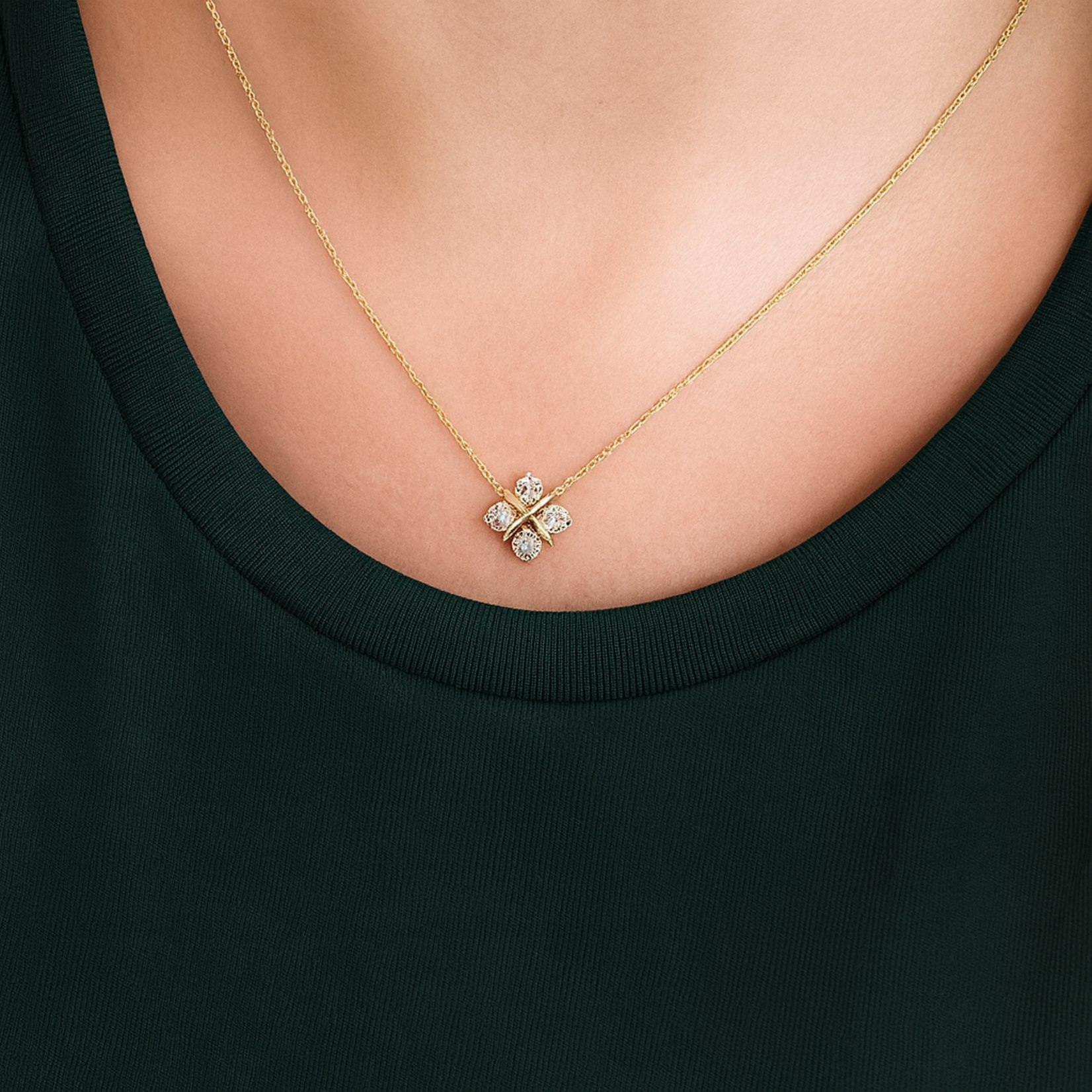 14K Yellow Gold Diamond XO Cluster Pendant