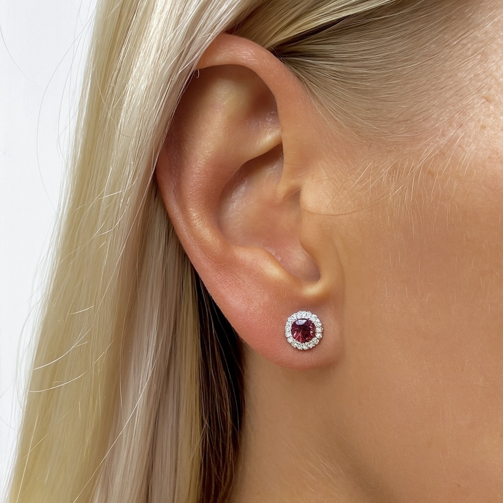 14K White Ruby 1.19ctw & Diamond 0.20ctw Halo Stud Earrings