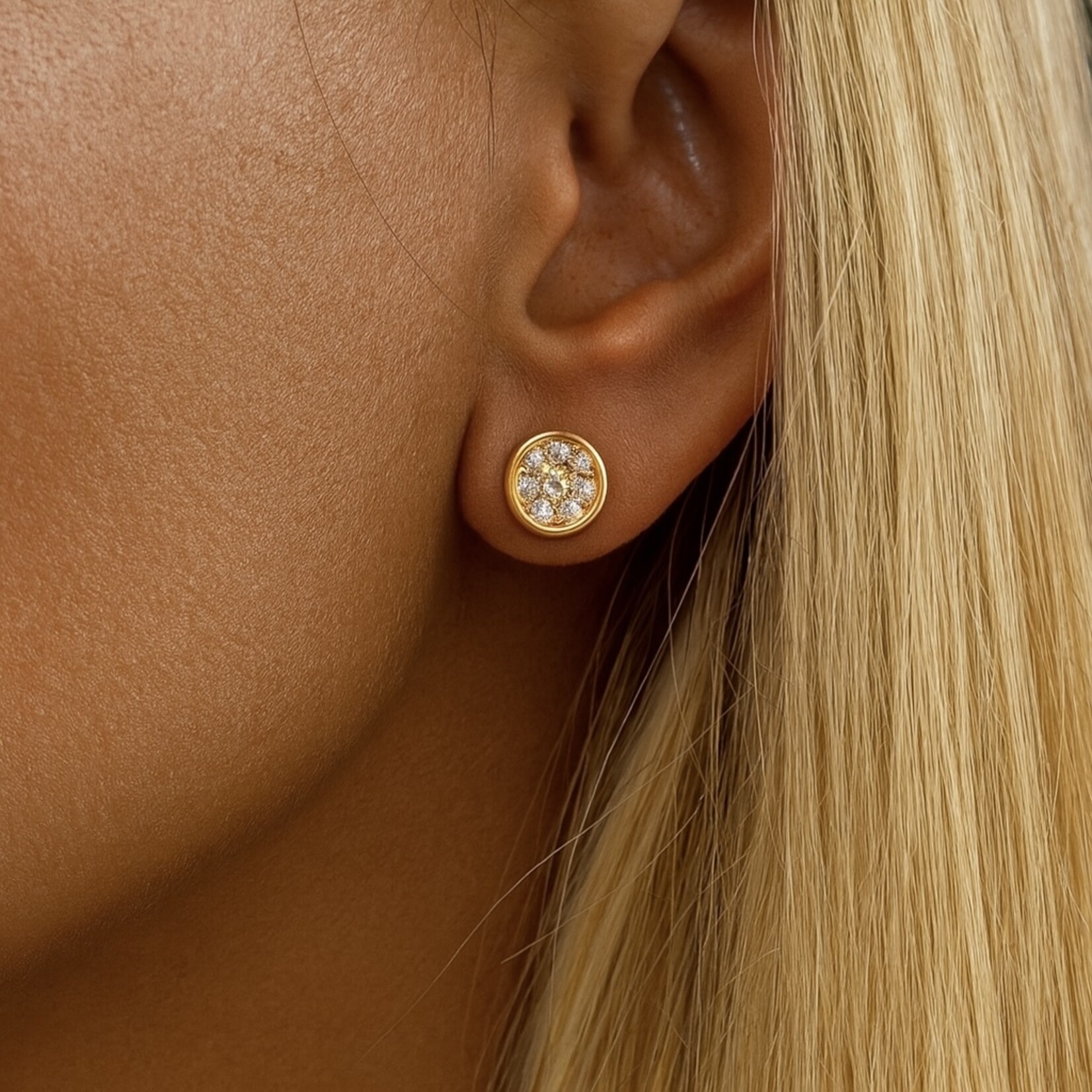18K Rose Gold Diamond Round Cluster Stud Earrings
