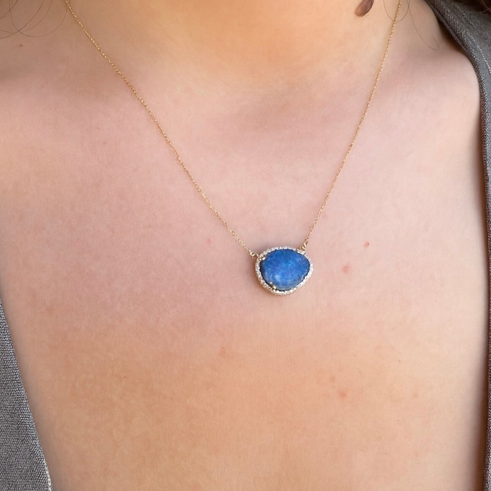 14K Yellow Gold  Boulder Opal and Diamond Pendant