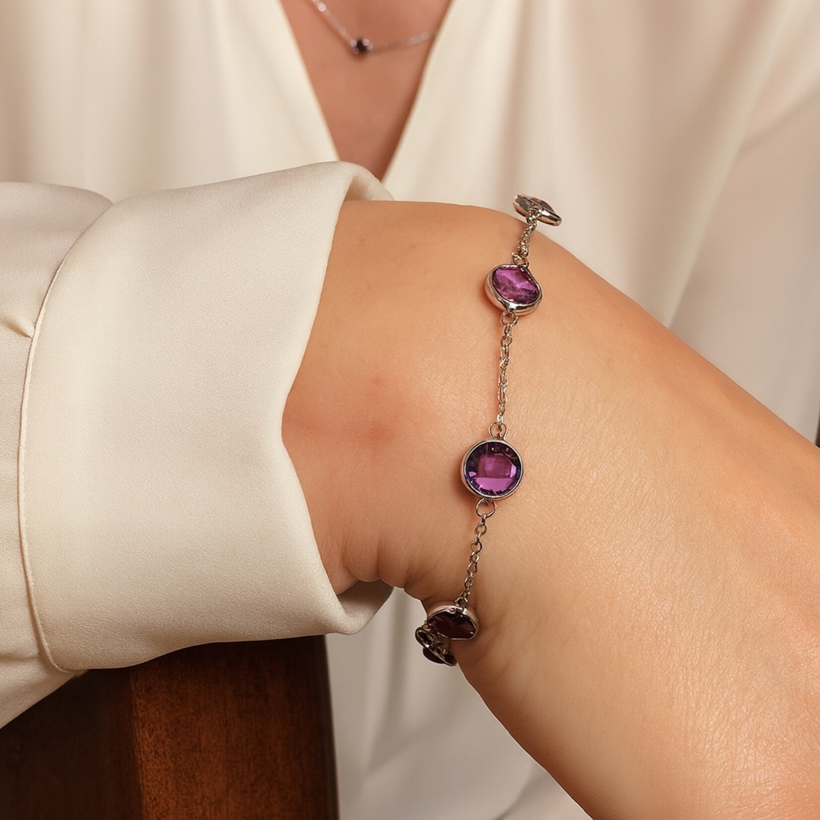 Sterling Silver Amethyst Lollipop Bracelet