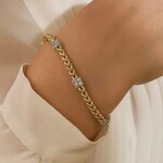 14K Gold Diamond Square Cluster Link Bracelet