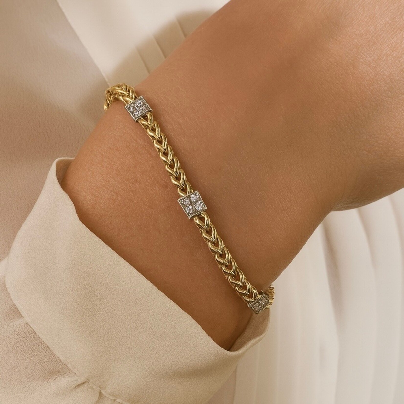 14K Gold Diamond Square Cluster Link Bracelet