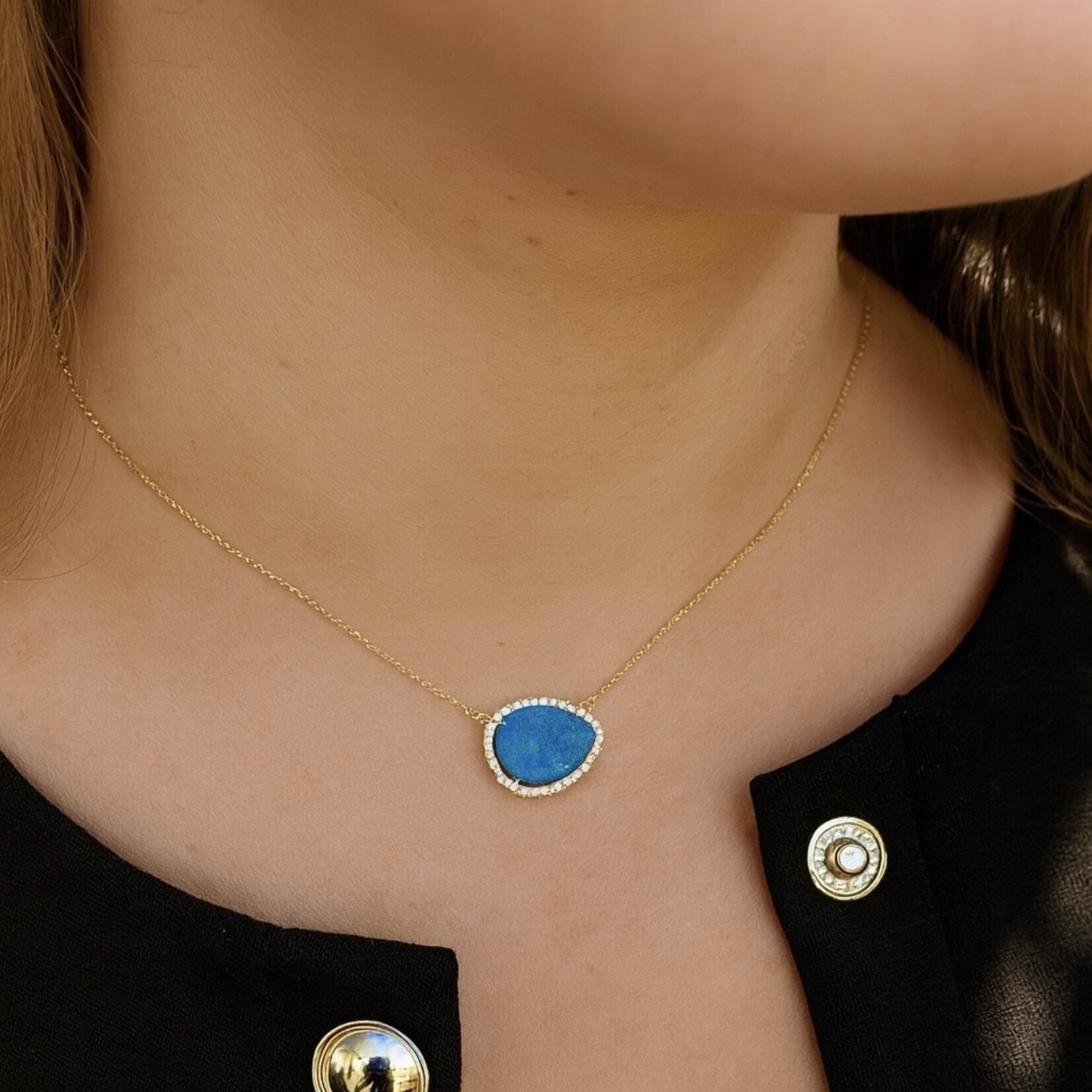 14K Yellow Gold  Boulder Opal and Diamond Pendant