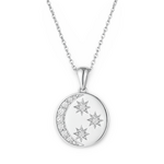 14K White Gold Diamond Moon & Stars Pendant