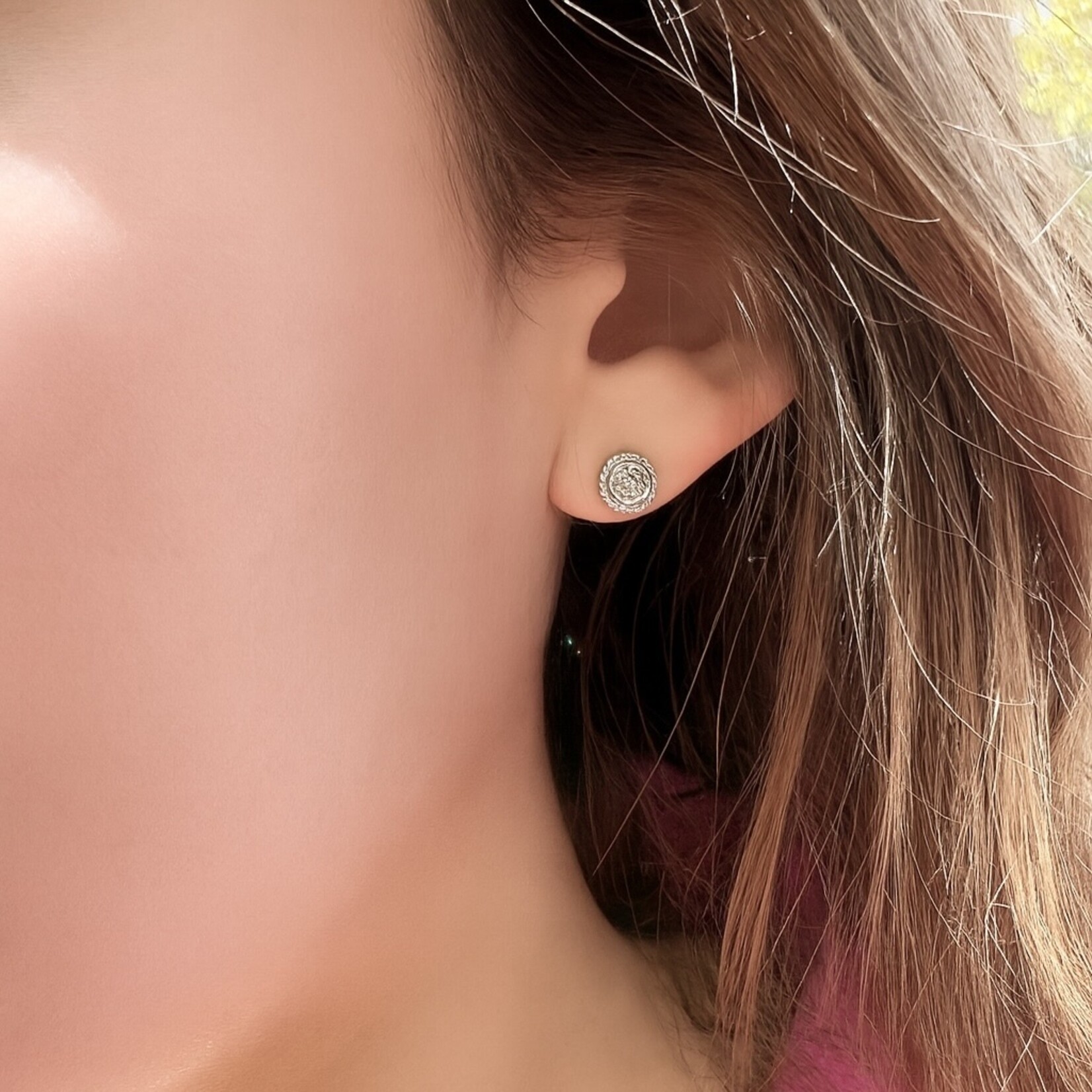 Sterling Silver Stud Pave Diamond Earrings