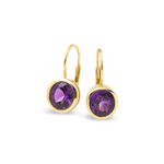 14K Yellow Gold Bezel Set Amethyst Drop Earrings