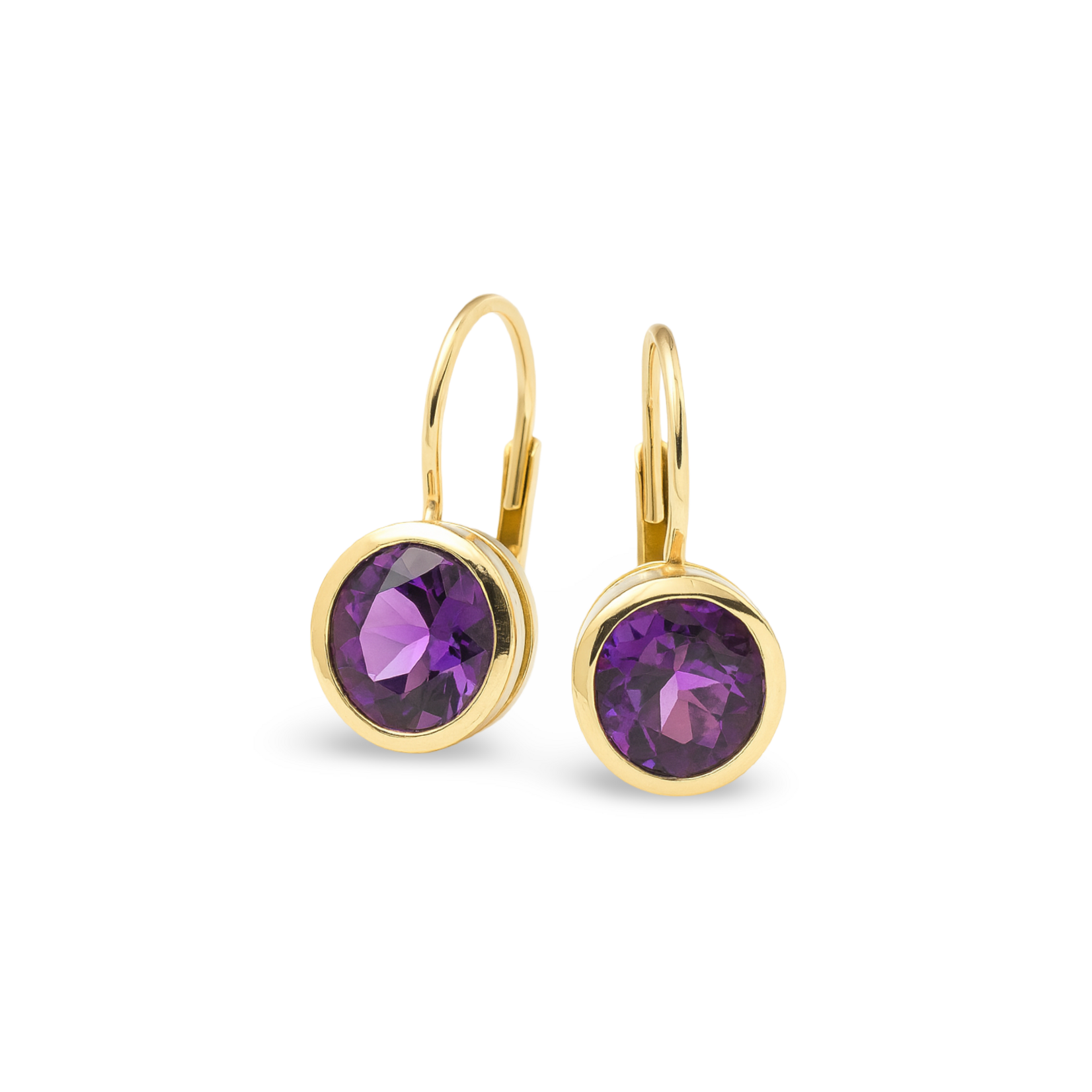 14K Yellow Gold Bezel Set Amethyst Drop Earrings