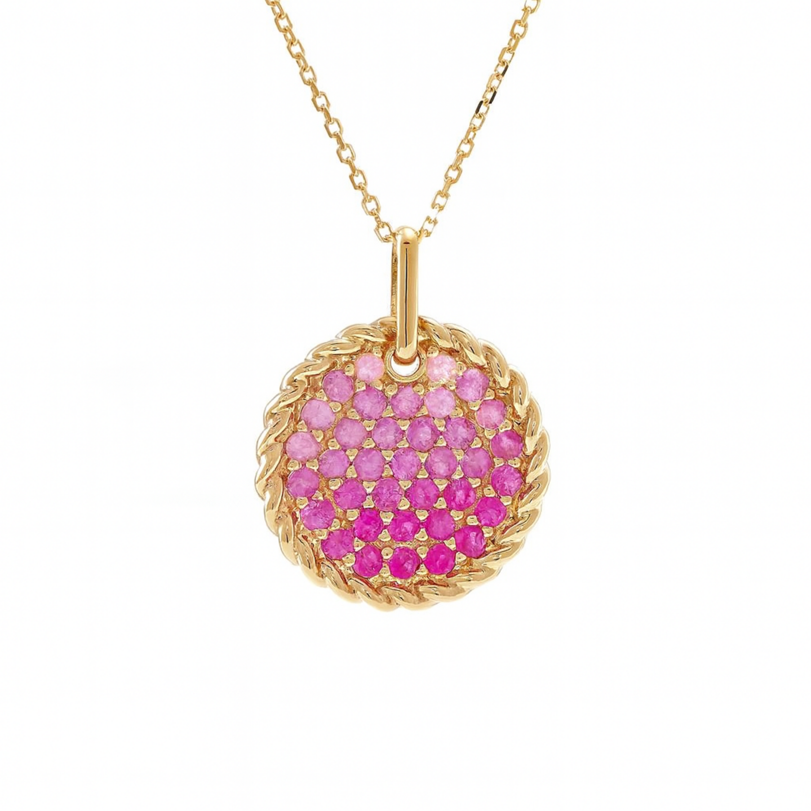 14K Yellow Gold Ombre Pink Sapphire Disc Pendant