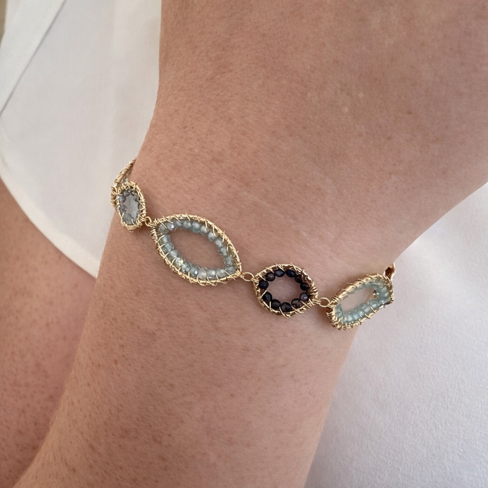 Michelle Pressler 14KF Yellow Gold Blue Zircon & Sapphire Bracelet