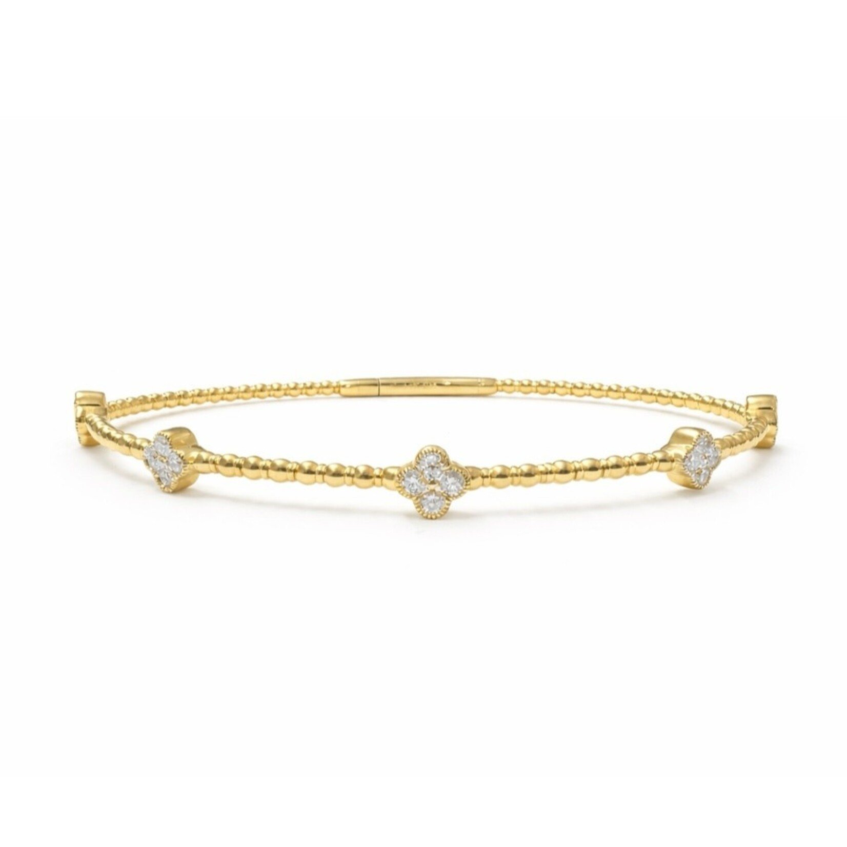 14K Yellow Gold Diamond Clover Flexible Bangle Bracelet