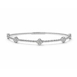 14K White Gold Diamond Clover Flexible Bangle Bracelet