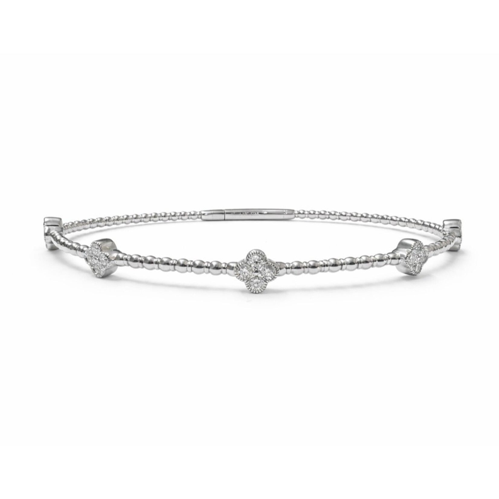14K White Gold Diamond Clover Flexible Bangle Bracelet