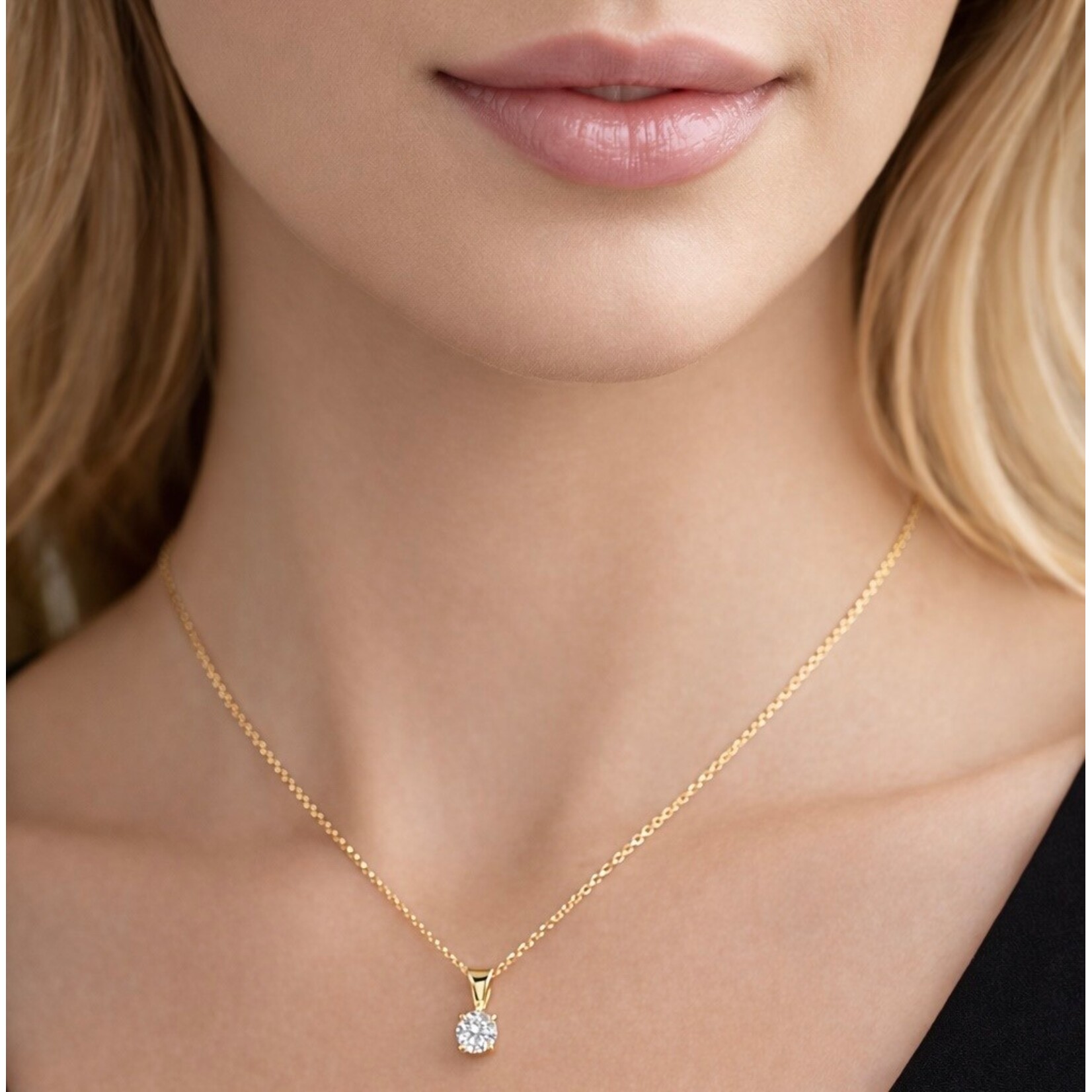 14K Yellow Lab Grown 0.60 Carat Solitaire Pendant