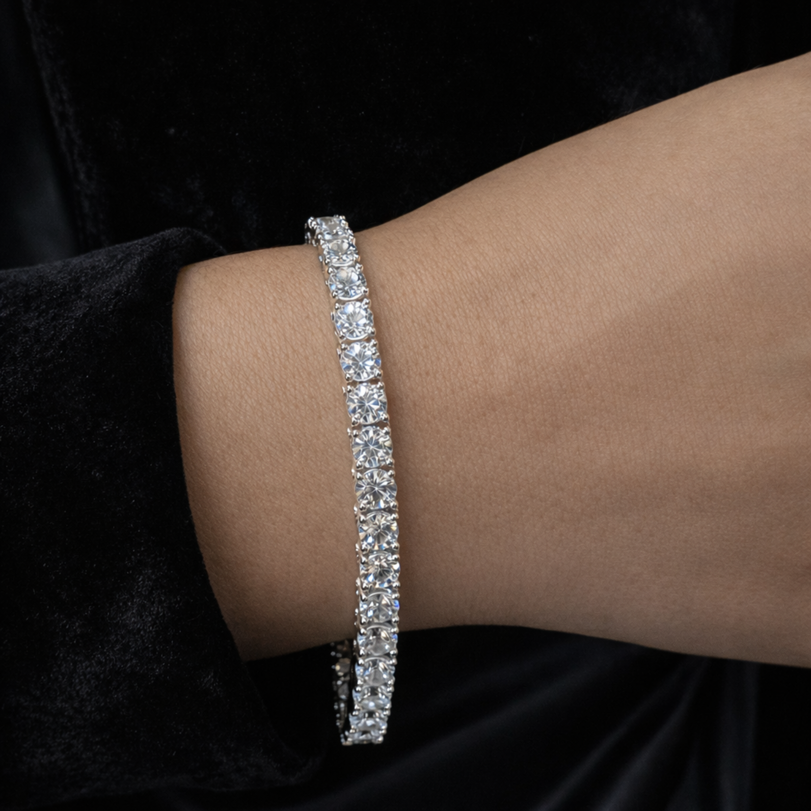 14K White Gold Lab Grown 10  3/4 Carat Diamond Tennis Bracelet