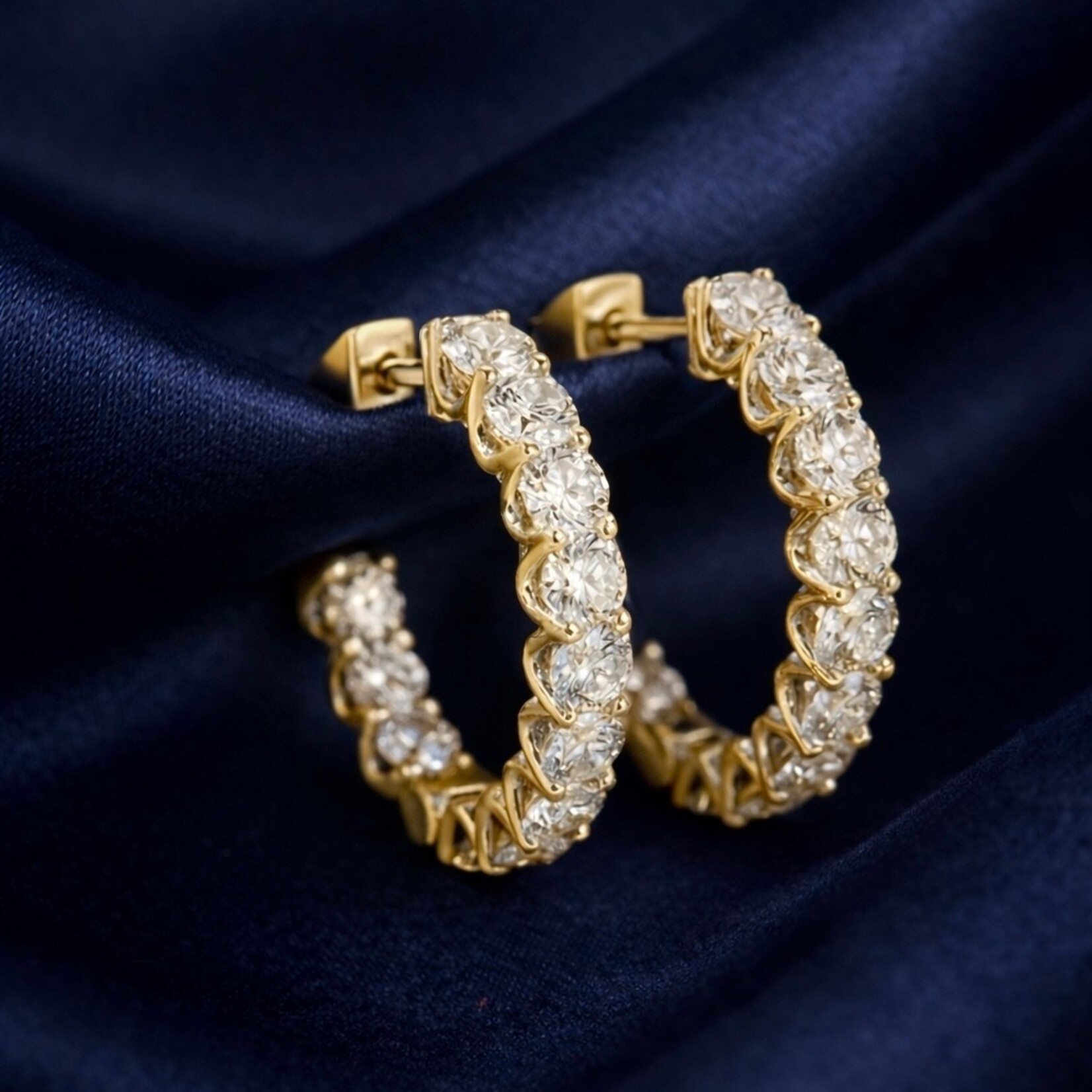 14K Yellow Gold 2 1/2 Carat Diamond Hoop Earrings