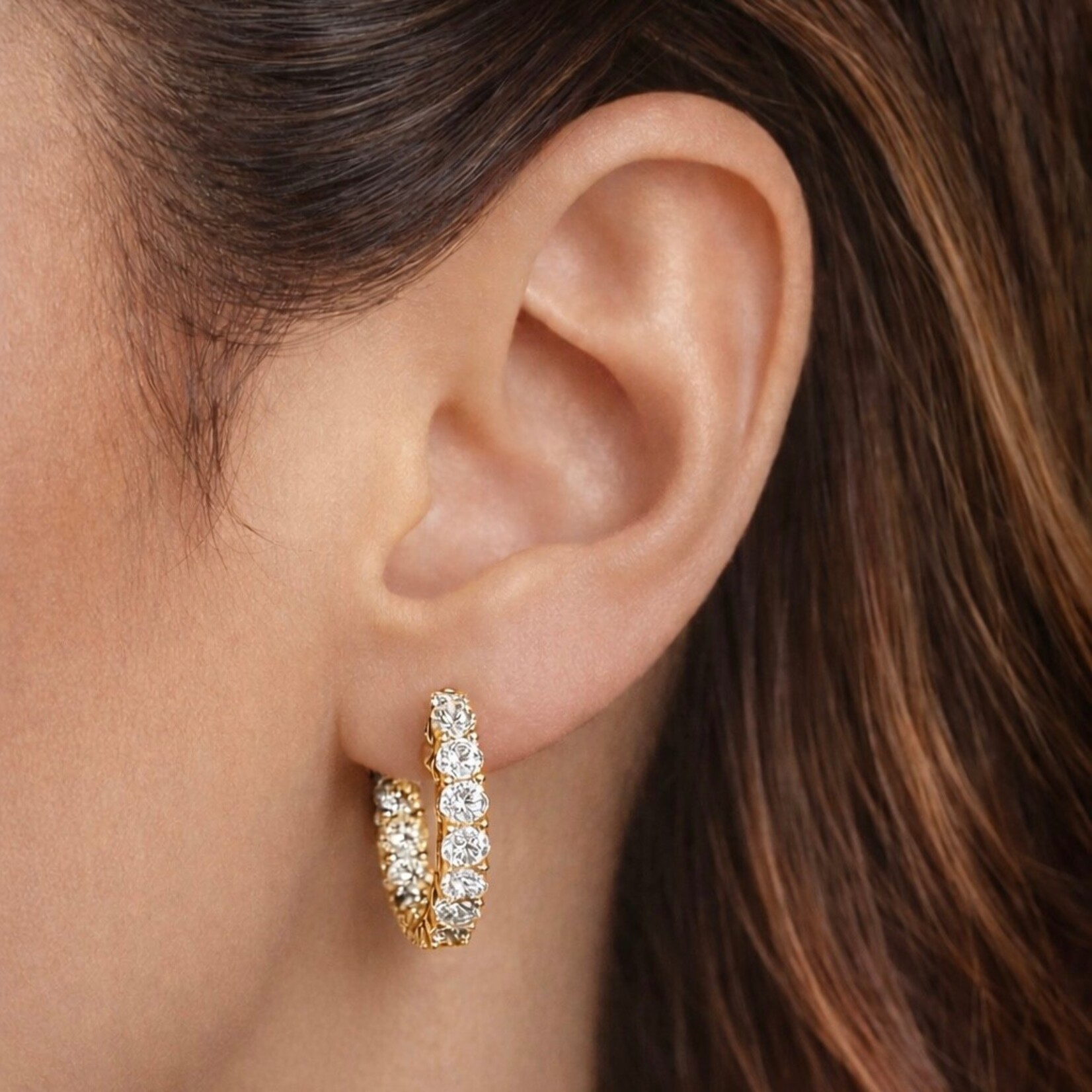 14K Yellow Gold 2 1/2 Carat Diamond Hoop Earrings