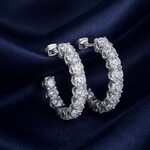14K White Gold 2 1/2 Carat Diamond Hoop Earrings