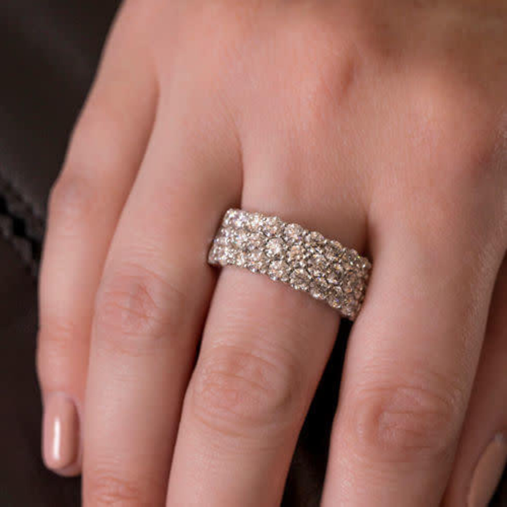 Platinum Three Row 3.68 Carat Diamond Band