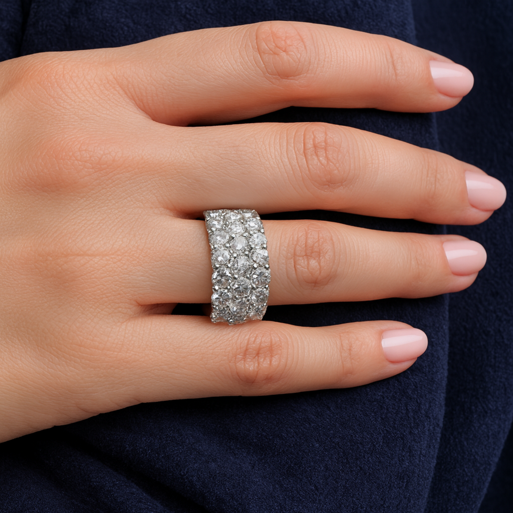 Platinum Three Row 3.68 Carat Diamond Band