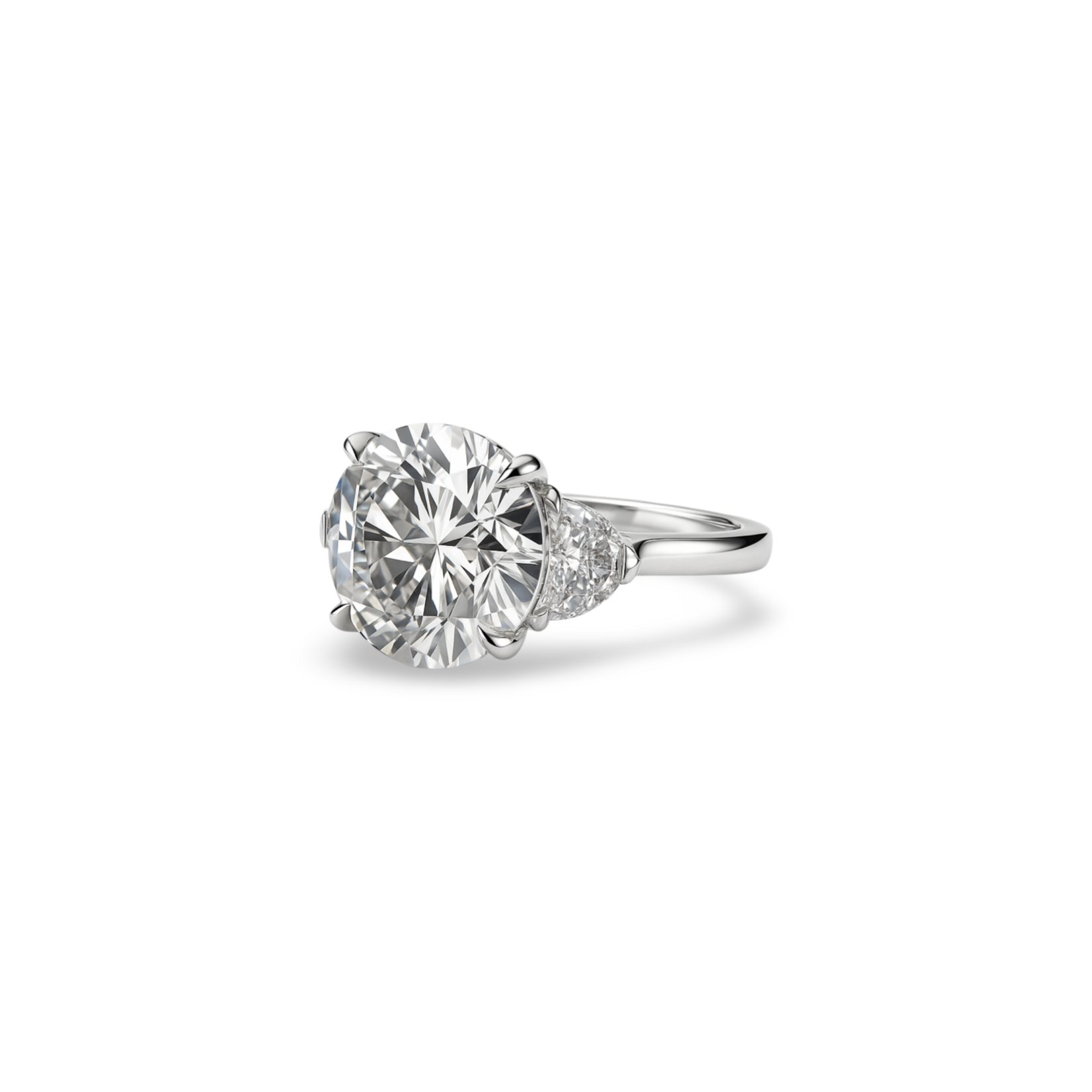 Platinum Three Stone Round and Half Moon Diamond Ring