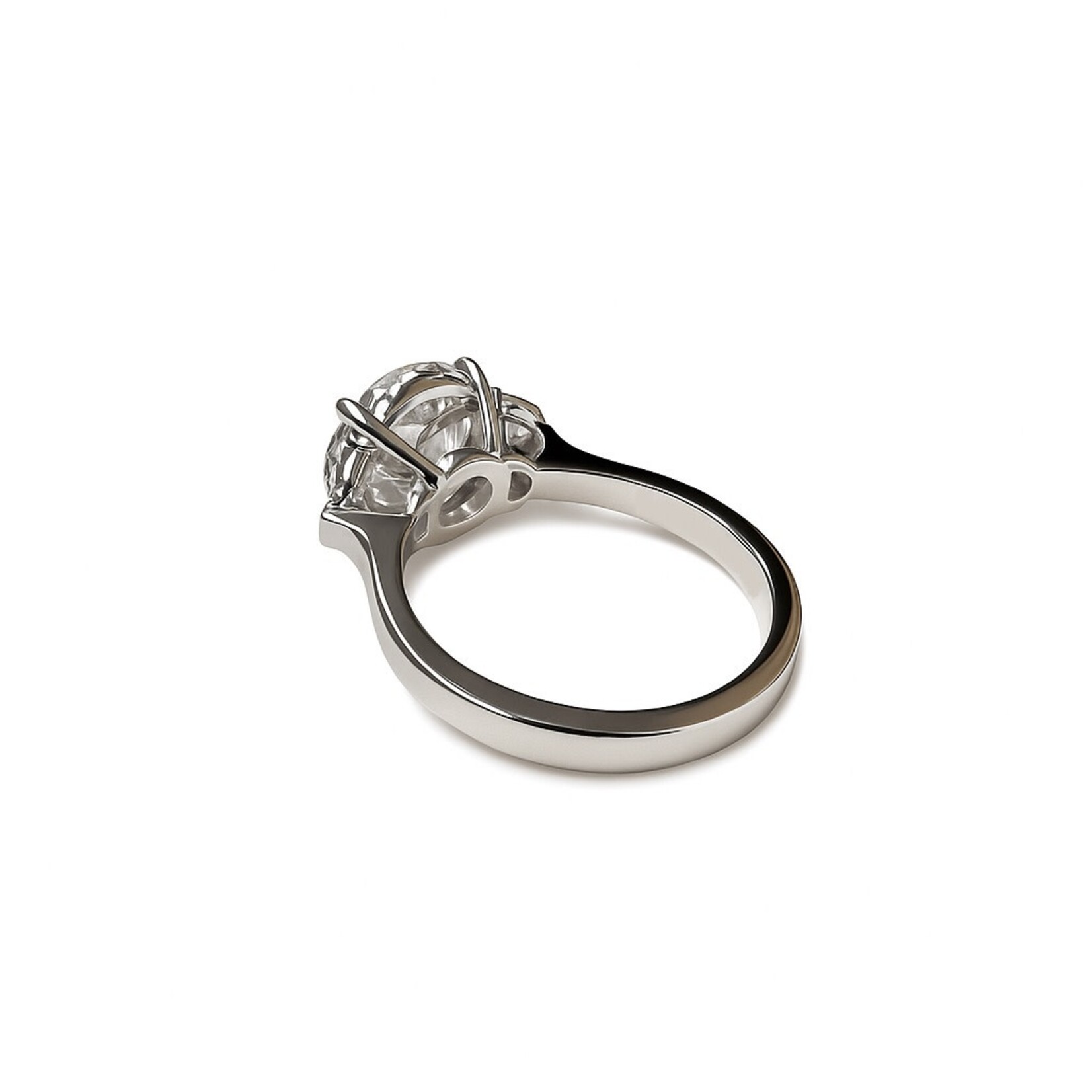 Platinum Three Stone Round and Half Moon Diamond Ring