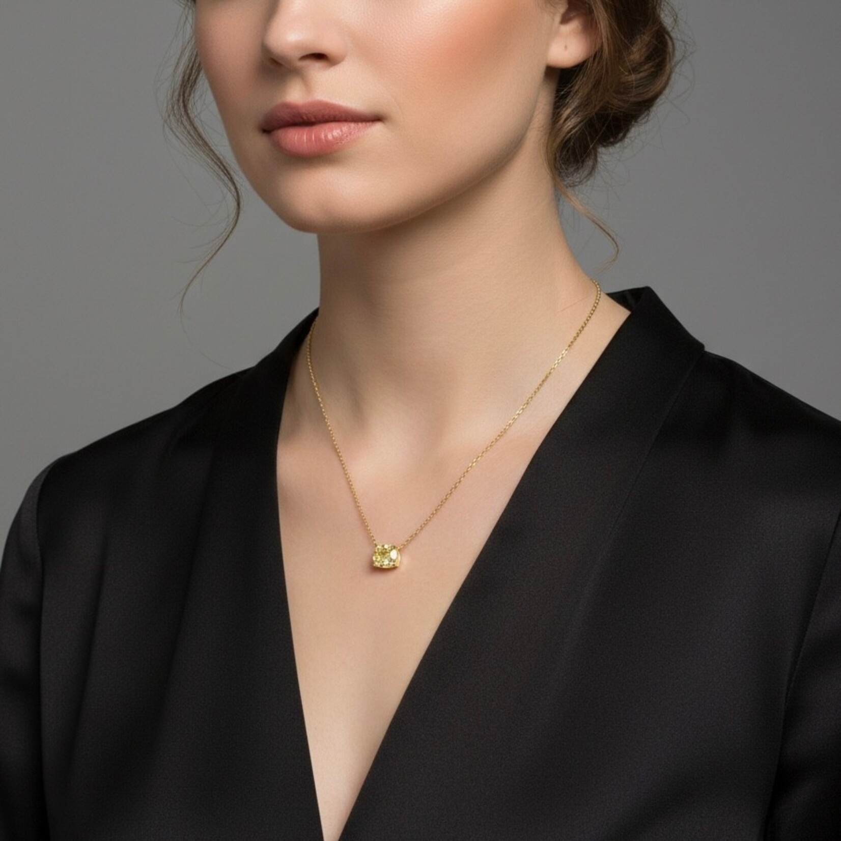 14K Yellow Gold Fancy Yellow Cushion Diamond Pendant