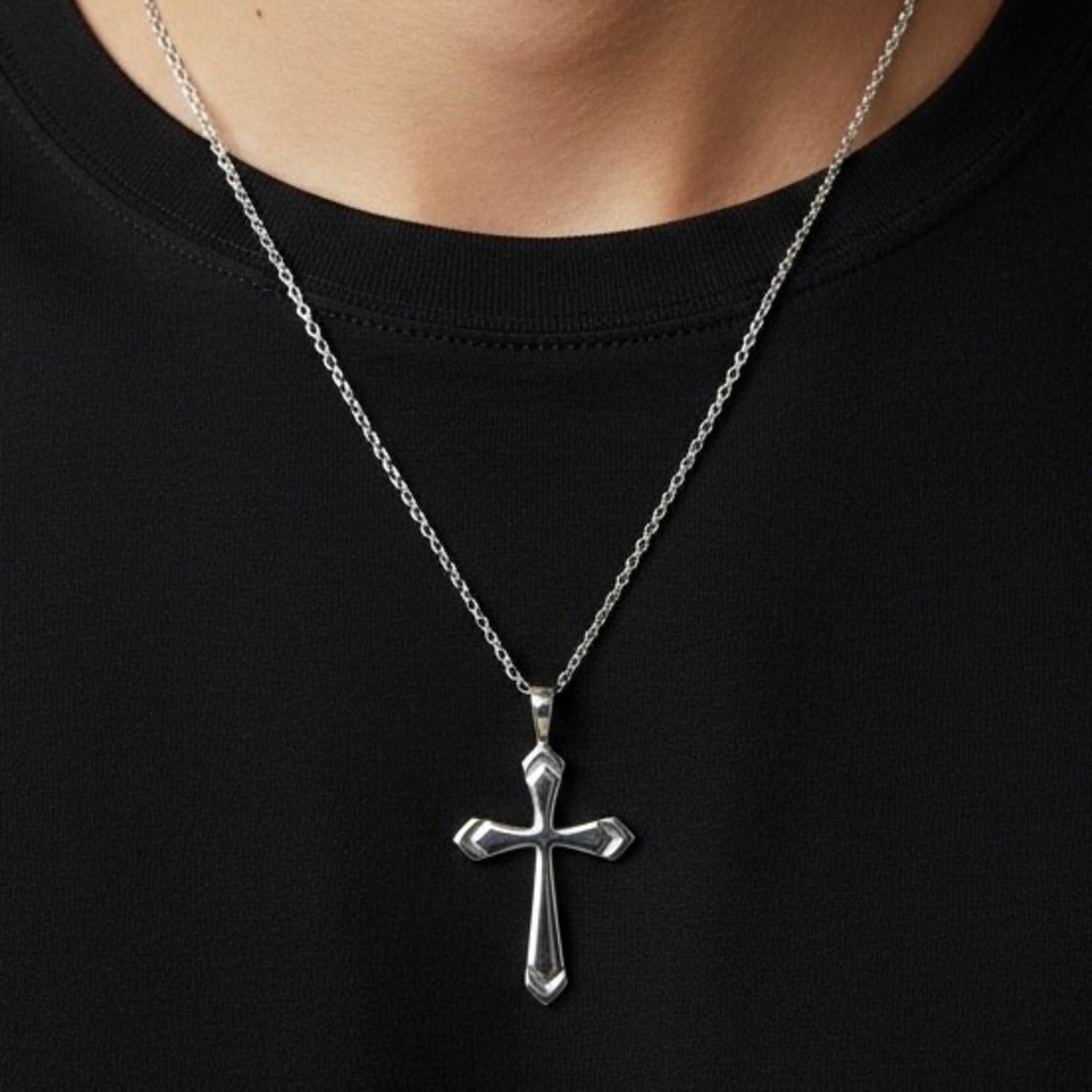 Solid Sterling Silver Large Arrow Groove Cross