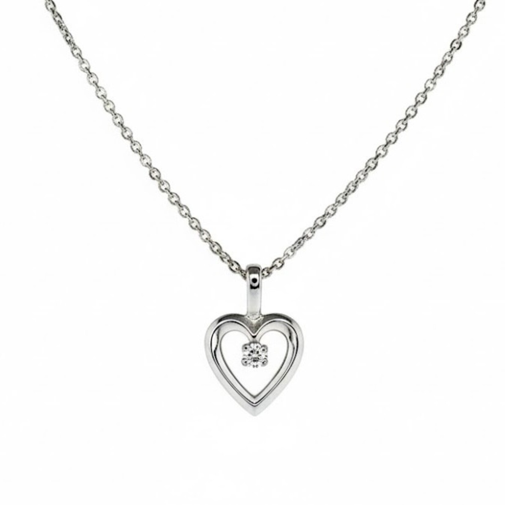14K White Gold Diamond Open Heart Pendant